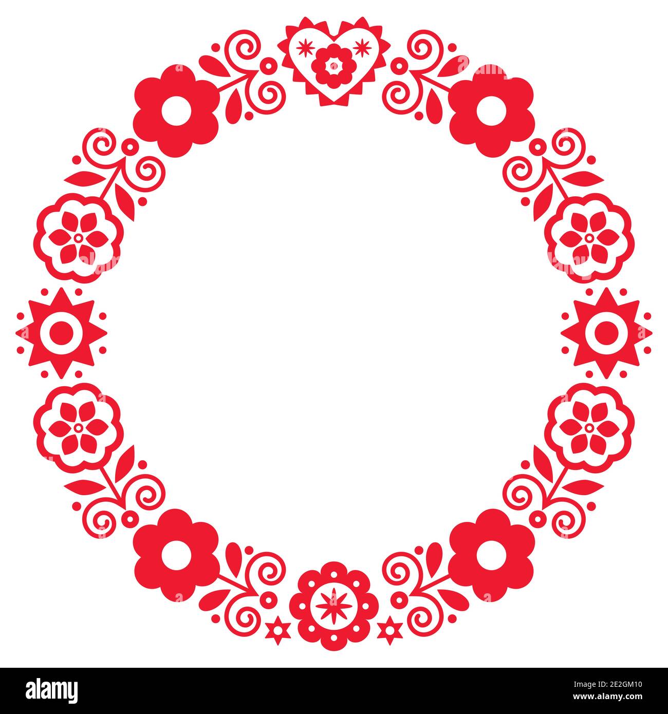 Polish folk art vector round frame design with flowers and heart inspired by traditional highlanders embroidery Lachy Sadeckie Stock Vector