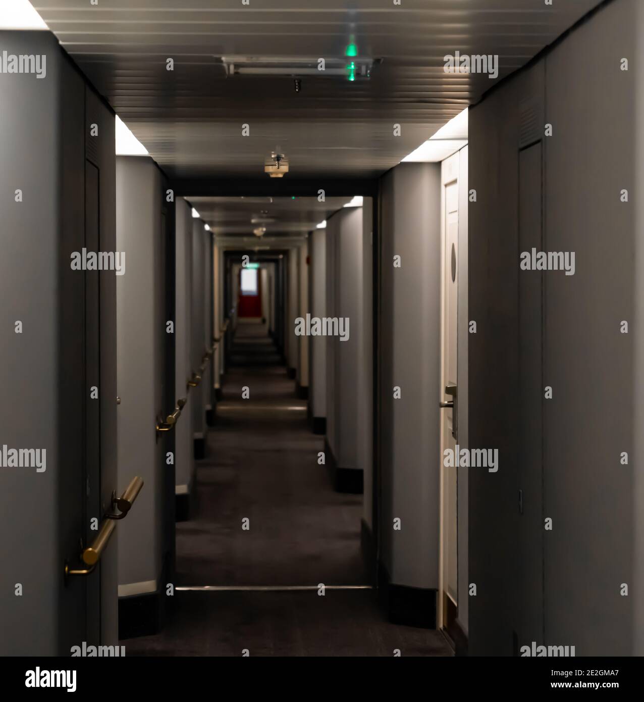 Long narrow hallway on a large cruise ship. Blurred background Stock