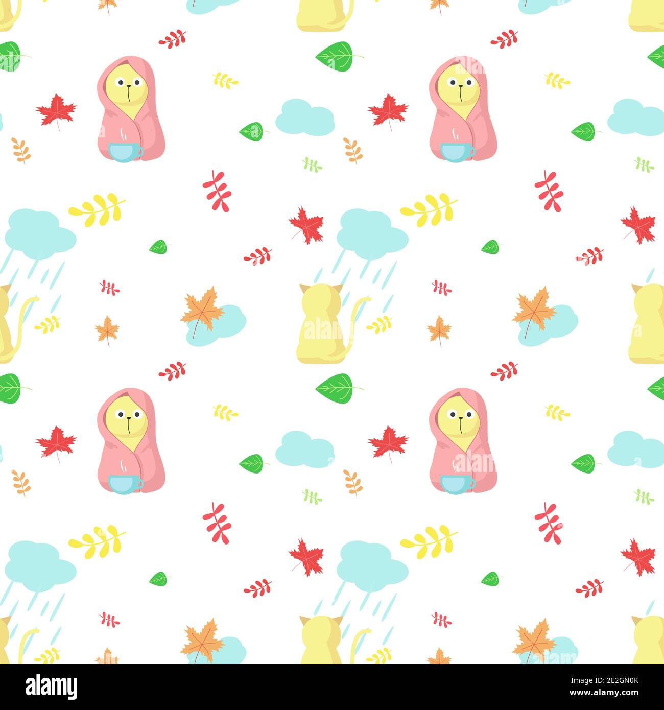 Vector seamless pattern with cute autumn cats Stock Vector