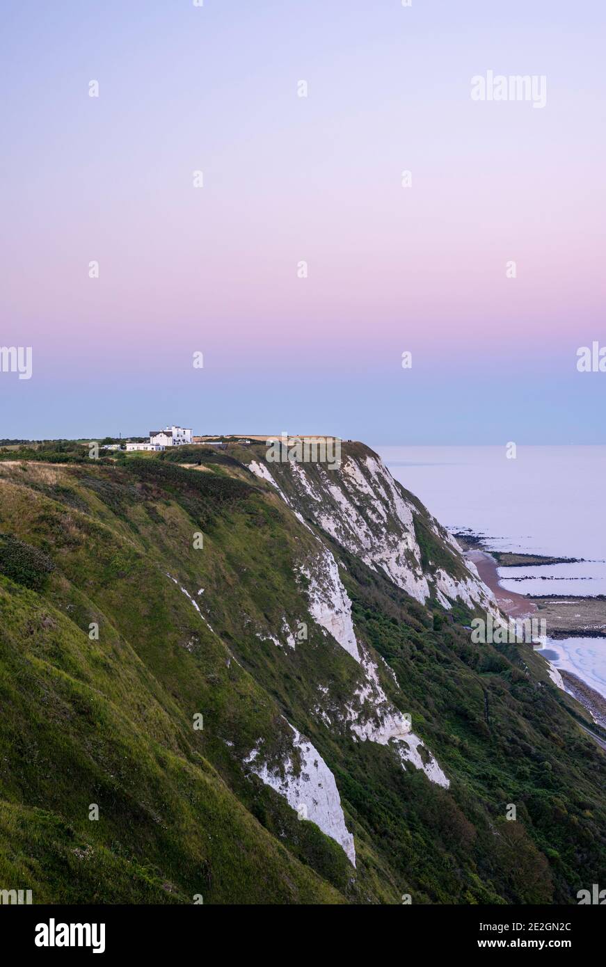 A view along the cliffs during twilight on the Kent coast at Capel-le-Ferne Stock Photo