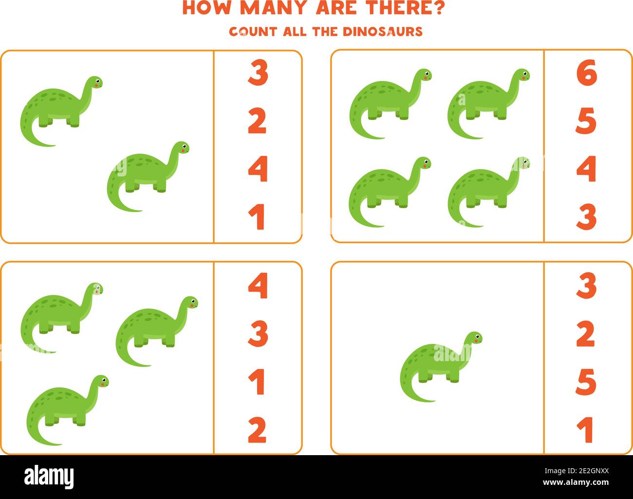 Counting Game With Cute Cartoon Dinosaur Brontosaurus Math Worksheet 