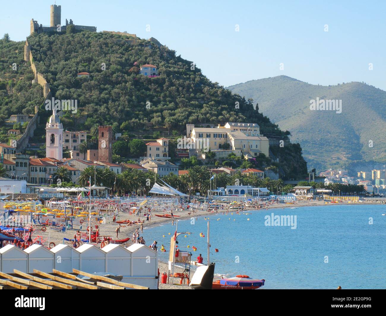 Italy Liguria Noli panorama and castle Stock Photo