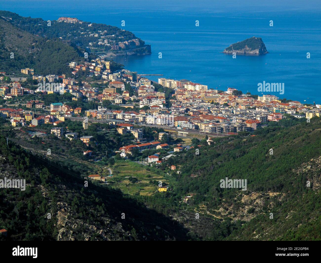 Italy Liguria Spotorno and Bergeggi Island Stock Photo