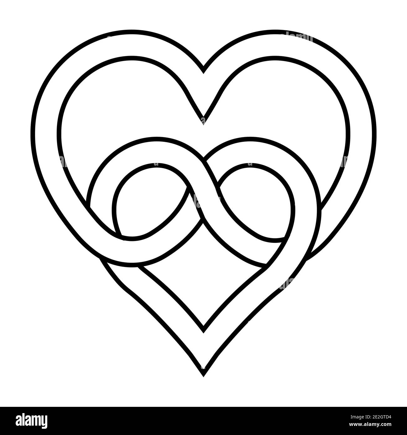 knot two hearts symbol of eternal love, vector sign of infinite love knot of intertwined hearts Stock Vector