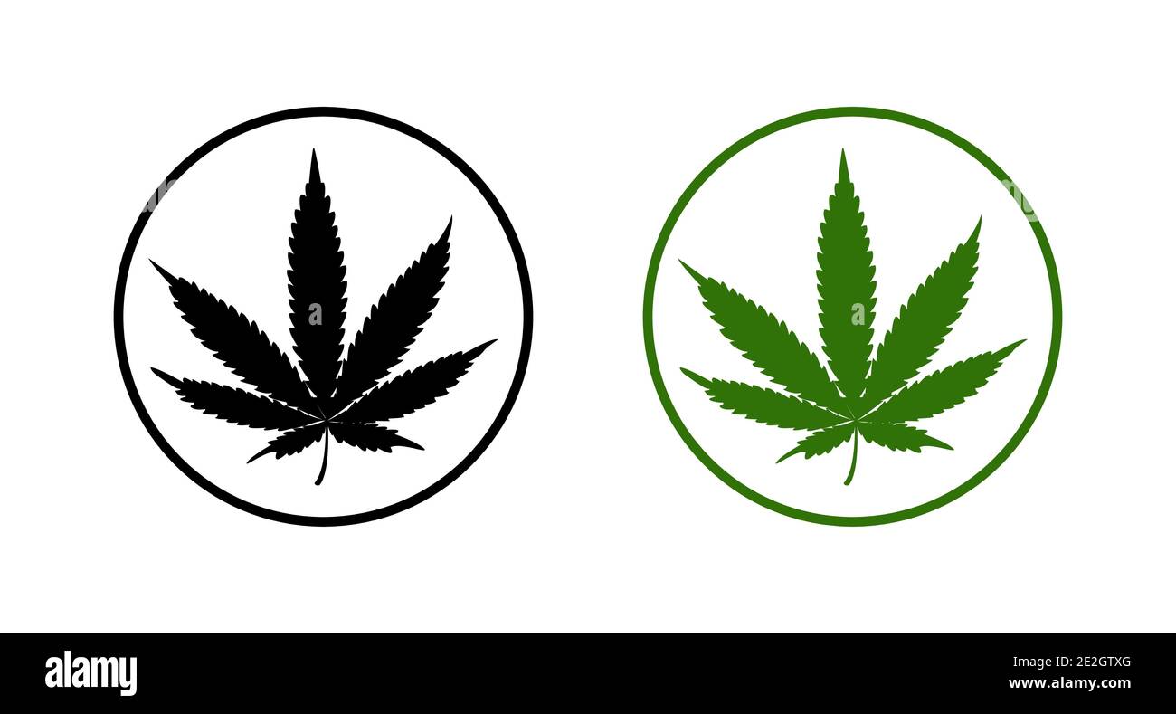 Marijuana leaf icon set isolated on white background. Design element. Vector flat illustration Stock Vector