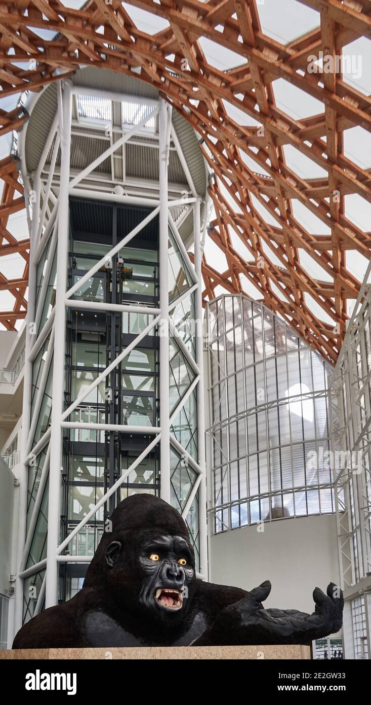France, Metz city, The Center Pompidou-Metz is a public institution of cultural art cooperation, of styles. This King-Kong statue 11m tall figure was Stock Photo
