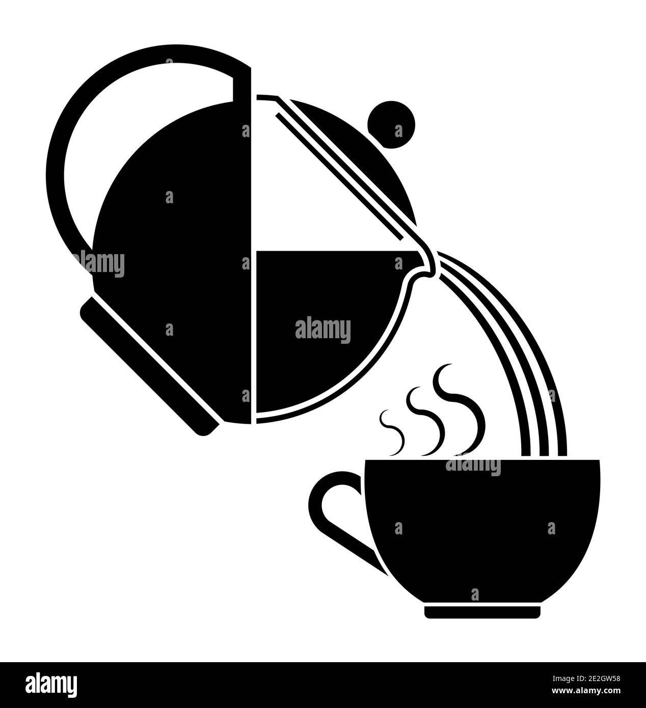 Teapot steam cup with hot water linear icons Vector Image