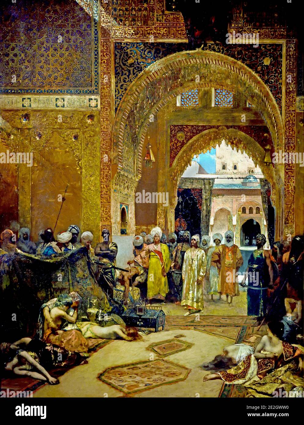 The Day after a Victory at the Alhambra 1882 Jean-Joseph Benjamin-Constant, 1845-1902, France, French, Paris.( This picture represents the Alhambra, at Granada, in the midst of Moorish Spain the day after a victory in the year 1300, during which period Musslemans and Christians disputed foot by foot, the possession of Andalusia. ) Spain Stock Photo