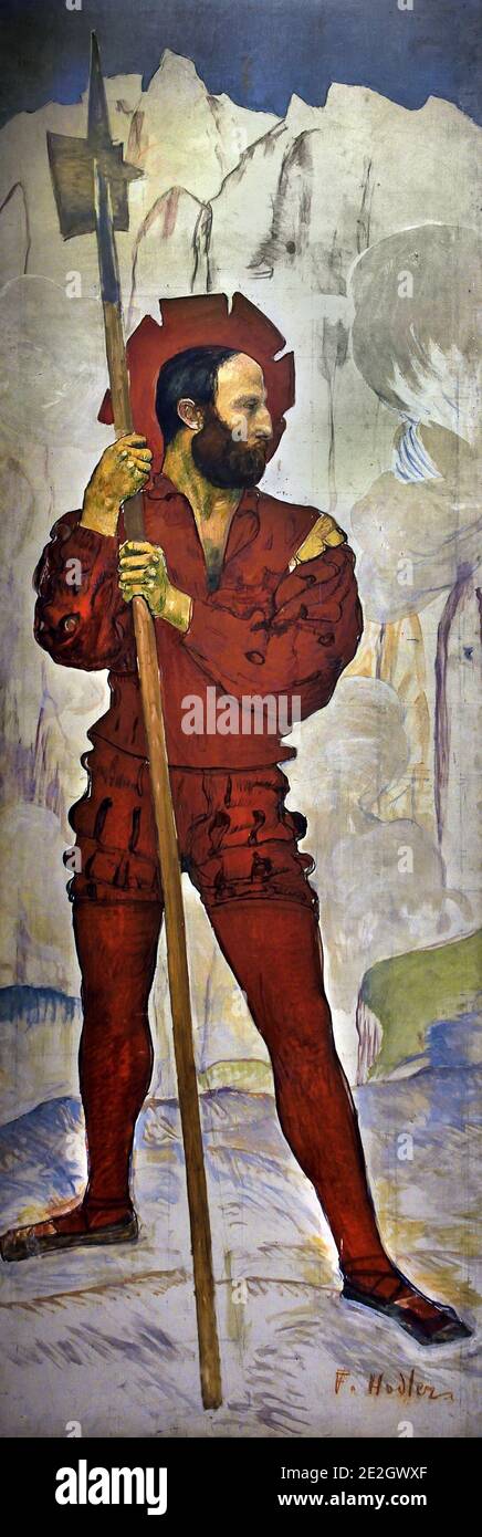 Halberdier 1895 Ferdinand Hodler 1853-1918 Swiss, Switzerland, ( With their costumes and attributes going back to the nation’s earliest days, these proud halberdiers, all strongly individualized, express the feeling of patriotism. ) Stock Photo