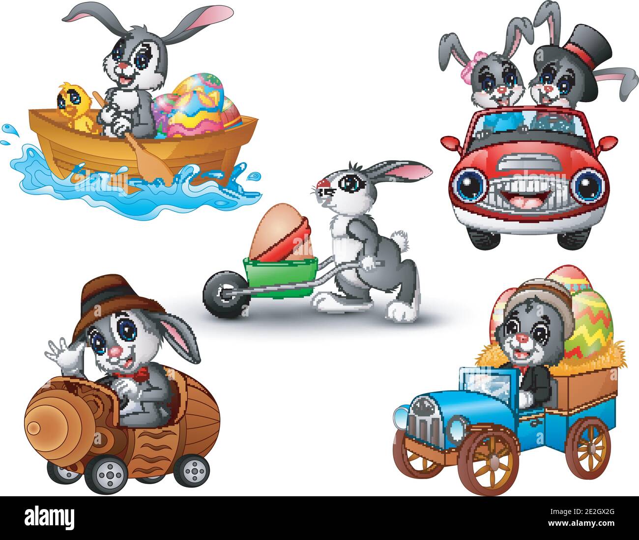 Vector illustration of Set of rabbit cartoon driving of vehicle Stock ...