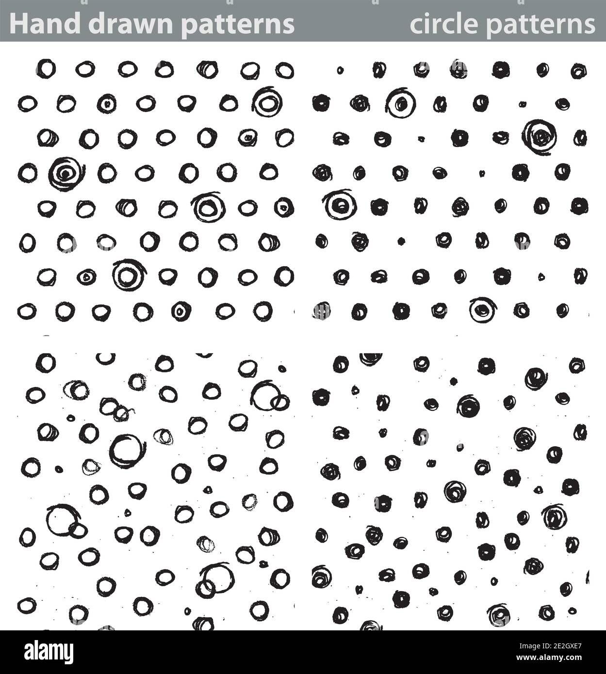 Four different seamless patterns made with hand drawn circles. Stock Vector