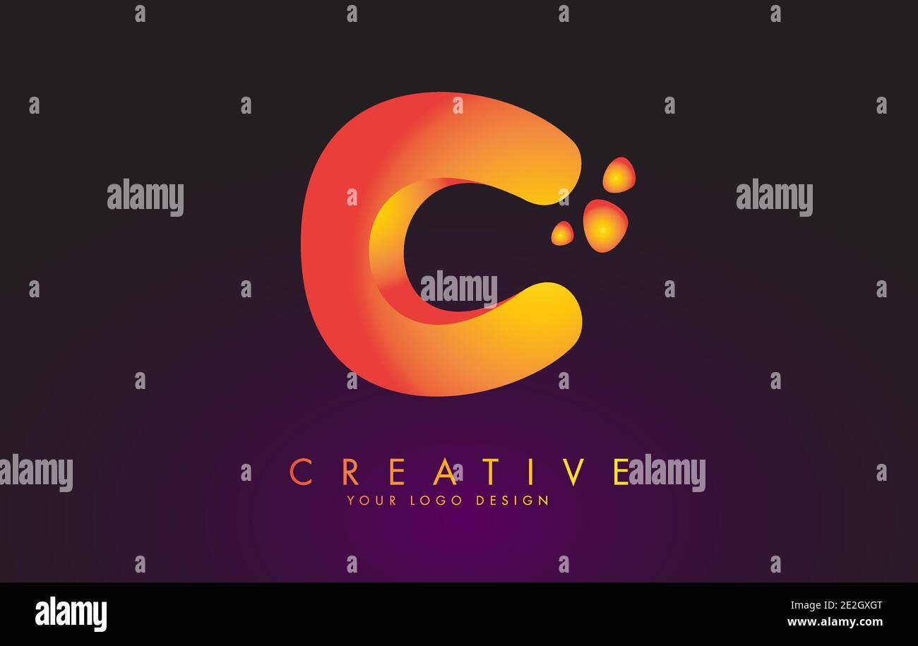 C Letter Logo Design with Dots. Vector Lettering Illustration of Orange ...
