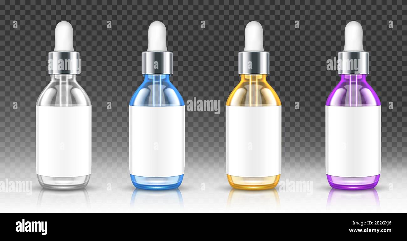Download Realistic Glass Bottles With Dropper For Serum Or Oil Cosmetic Flasks Or Vials For Organic Aroma Essence Anti Aging Essential Collagen For Beauty Care Isolated Transparent Flacons 3d Vector Mockup Stock Vector Image