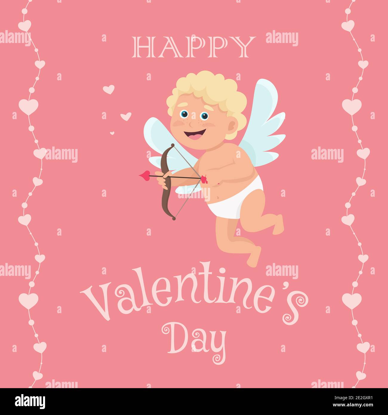 Happy Valentines Day greeting card with cute cupid. Vector illustration ...