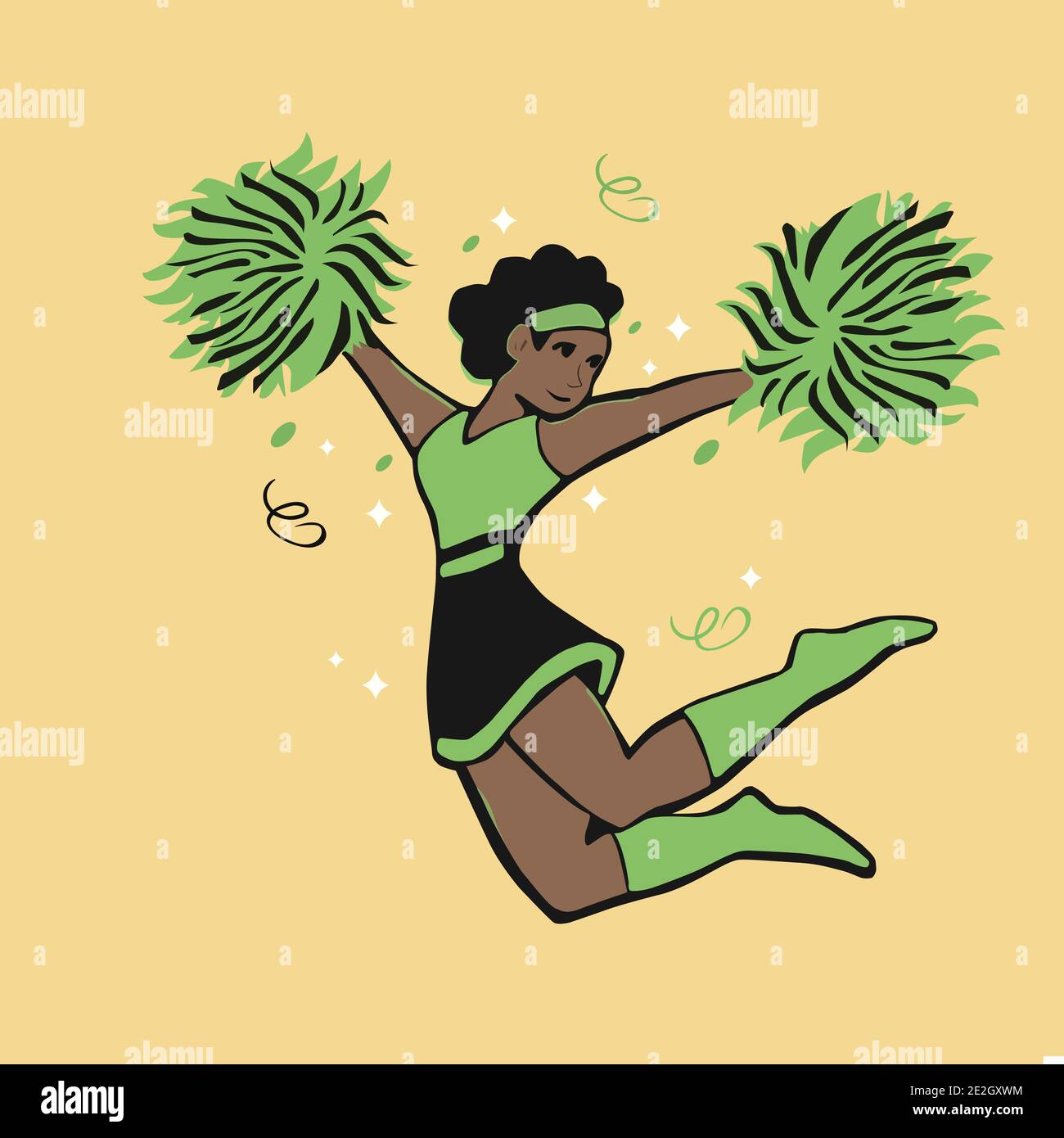 Jolie Pom-pom Girl Afro-américaine Dansant Avec Des Pompons. Pom