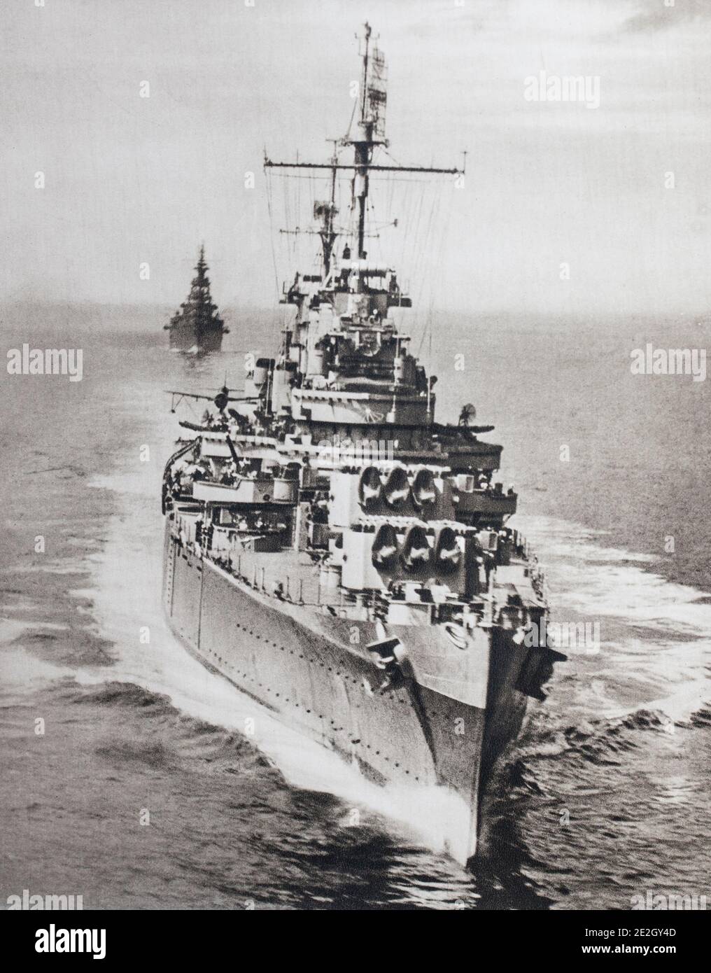 The most modern units of the American fleet participate in Pacific operations. The cruiser 'Philadelphia', preceding the cruiser' Augusta', on reconna Stock Photo