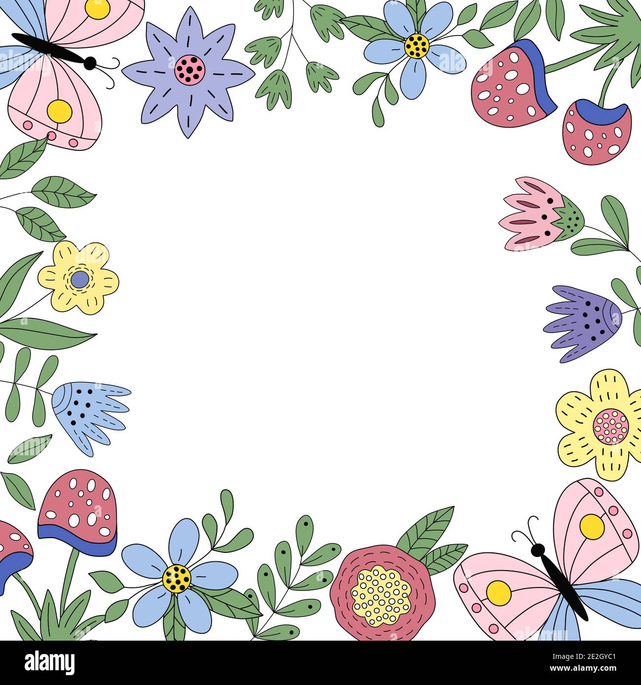 Frame with spring elements - flowers, butterflies Stock Vector