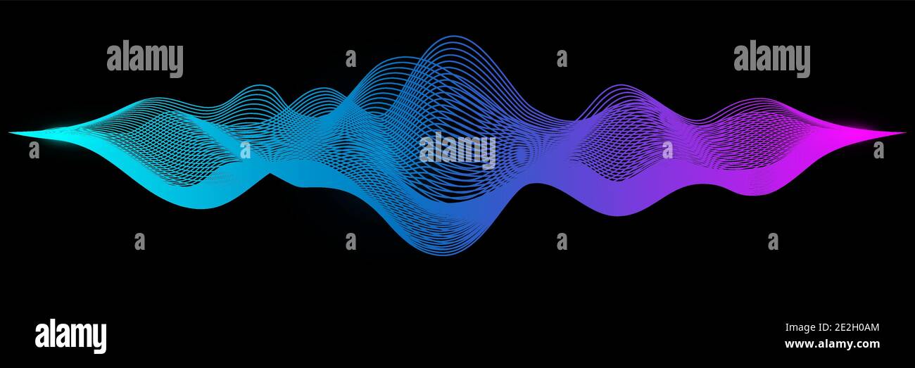 Abstract audio sound wave background. Blue and purple voice or music signal waveform vector illustration. Digital beats of volume color soundwave. Gra Stock Vector