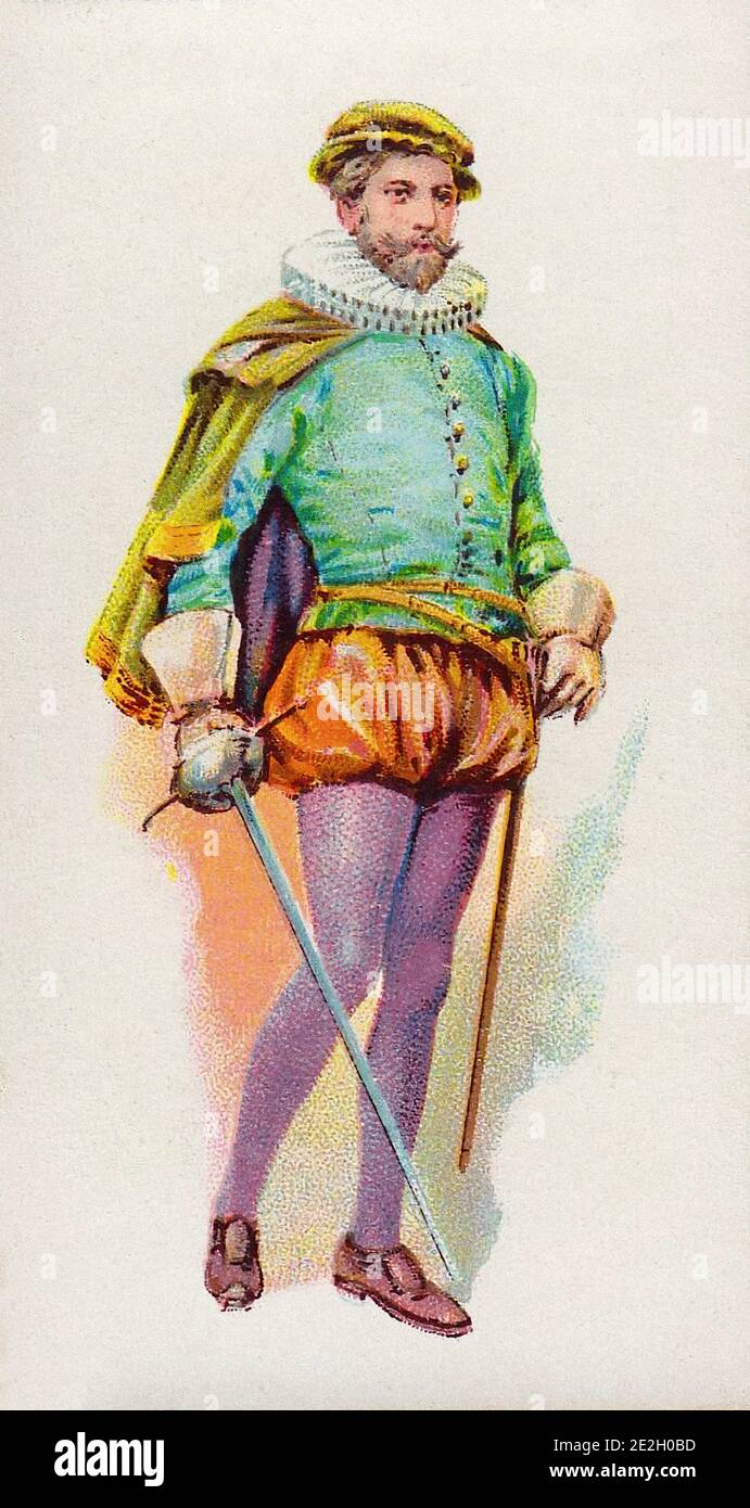 Vintage illustration of British historical costume. Time of Elizabeth ...