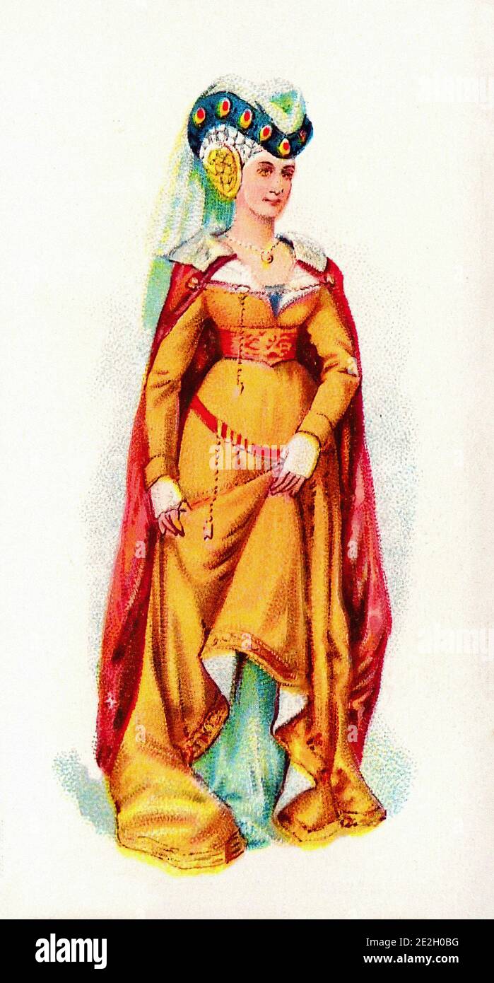 Vintage illustration of British historical costume. Time of Henry VI. 1422 Stock Photo