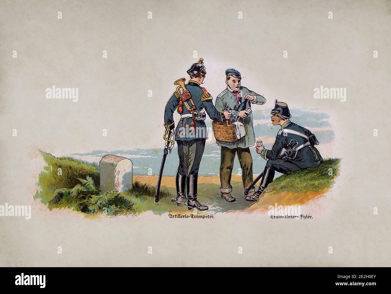 Imperial German Army (Deutsches Heer). German artillery drummer and non-commissioned officer for ranks training (right). German Empire. 1910s Stock Photo