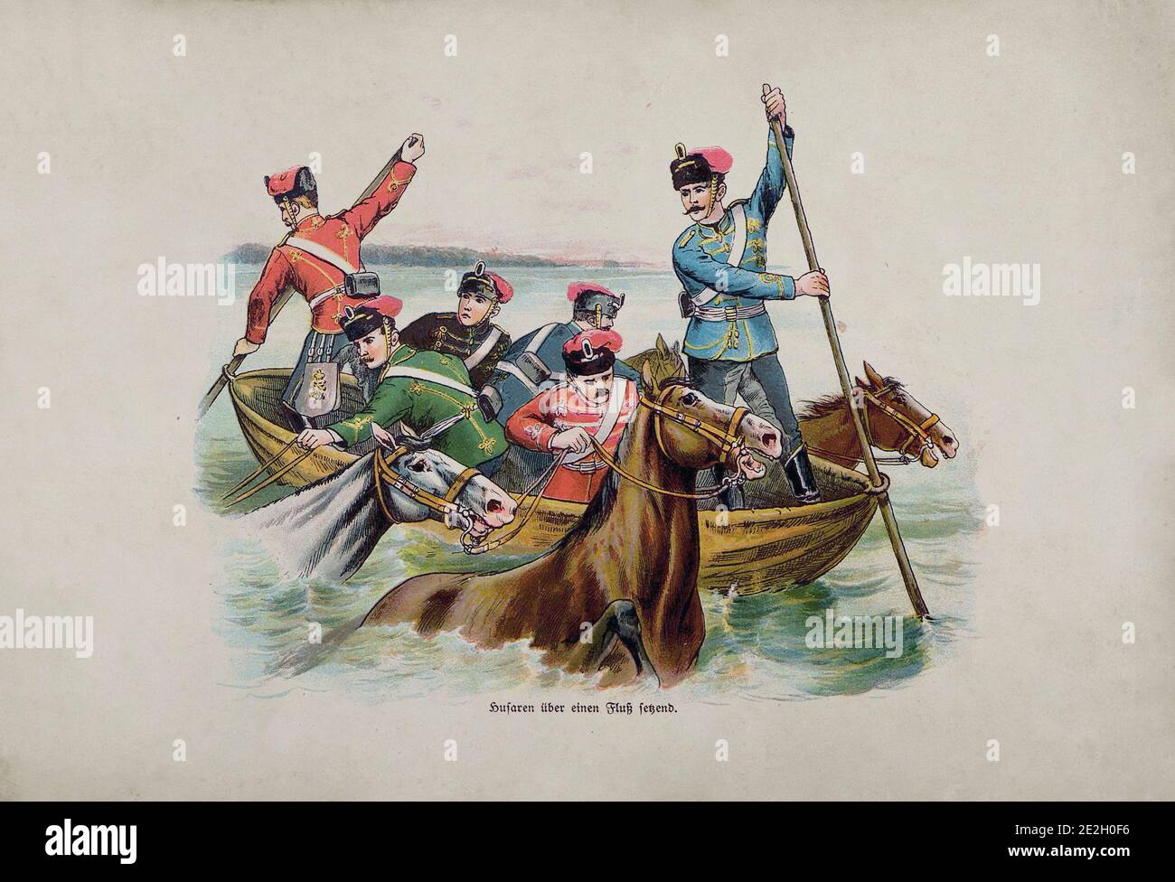 Imperial German Army (Deutsches Heer). German Hussars cross the river. German Empire. 1910s Stock Photo