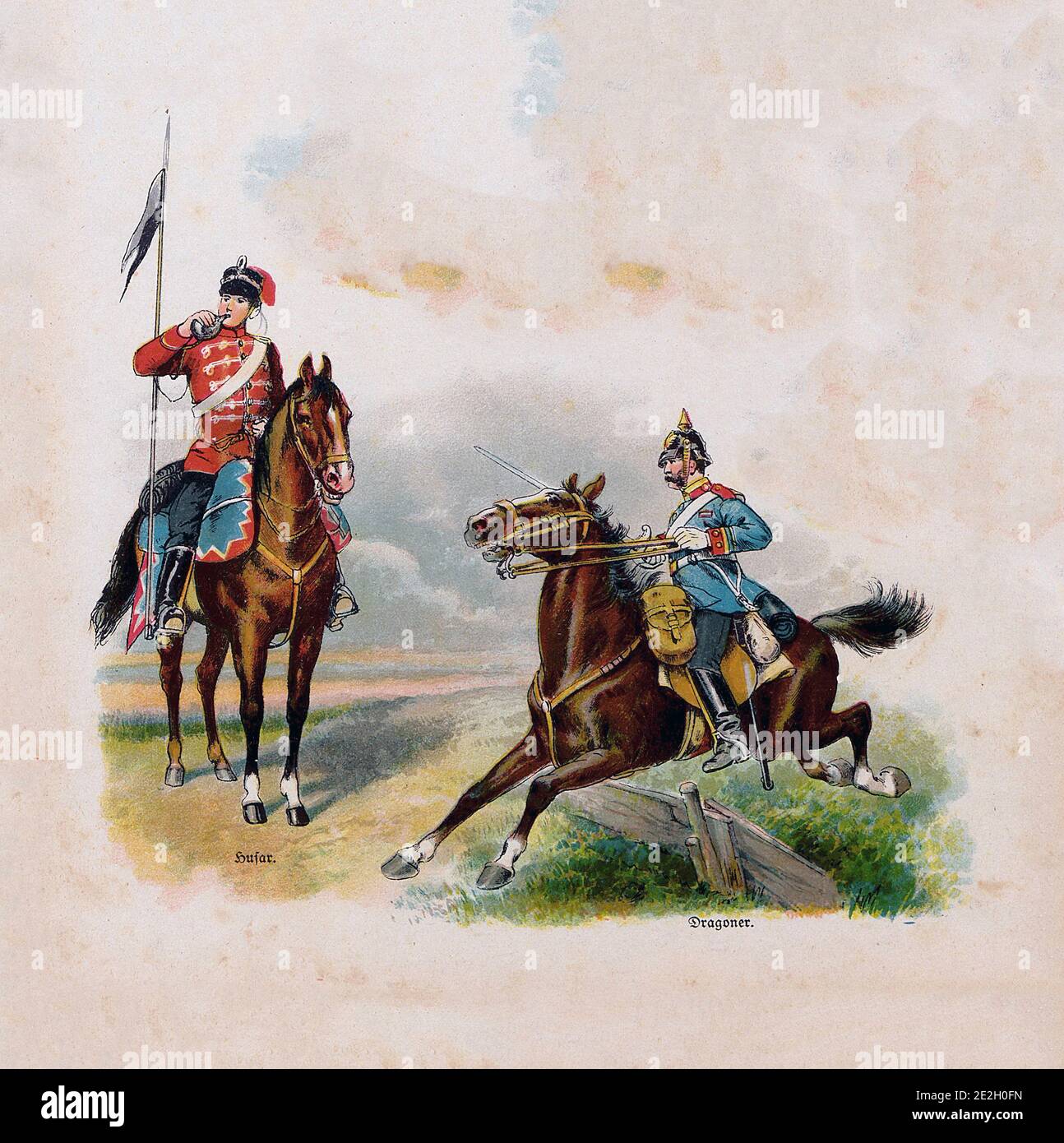 Imperial German Army (Deutsches Heer). German hussar and dragoon. German Empire. 1910s Stock Photo