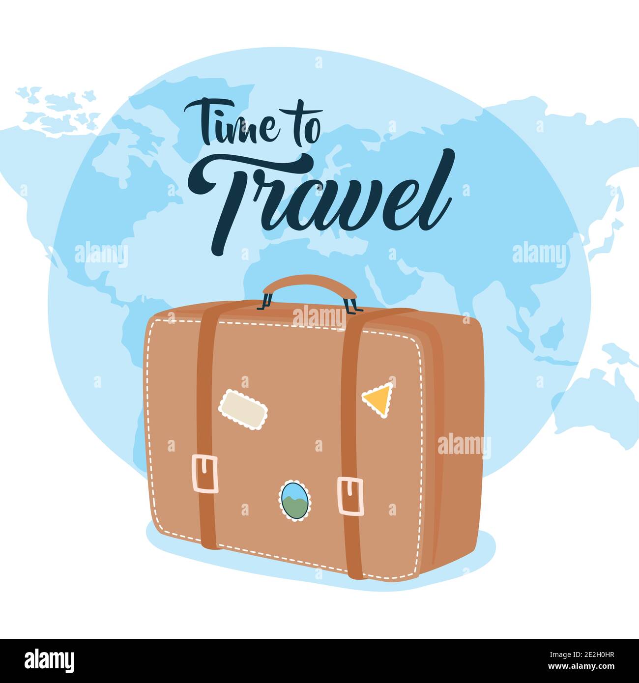 Time to travel bag with stickers and world design, Baggage luggage and  tourism theme Vector illustration Stock Vector Image & Art - Alamy