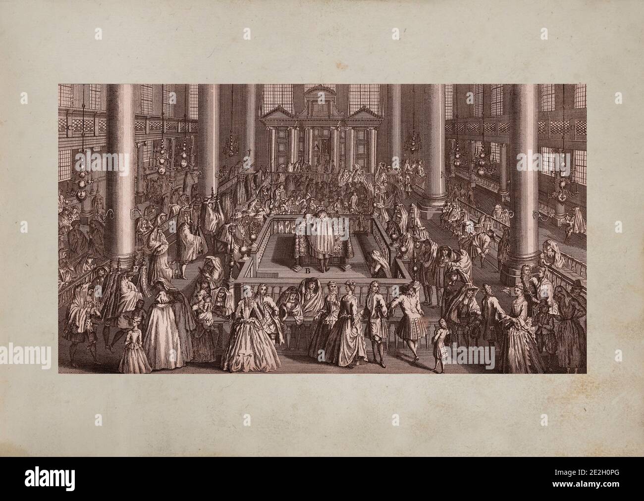 Engraving of the dedication of the portuguese jews sinagogue at Amsterdam. 18th century Stock Photo
