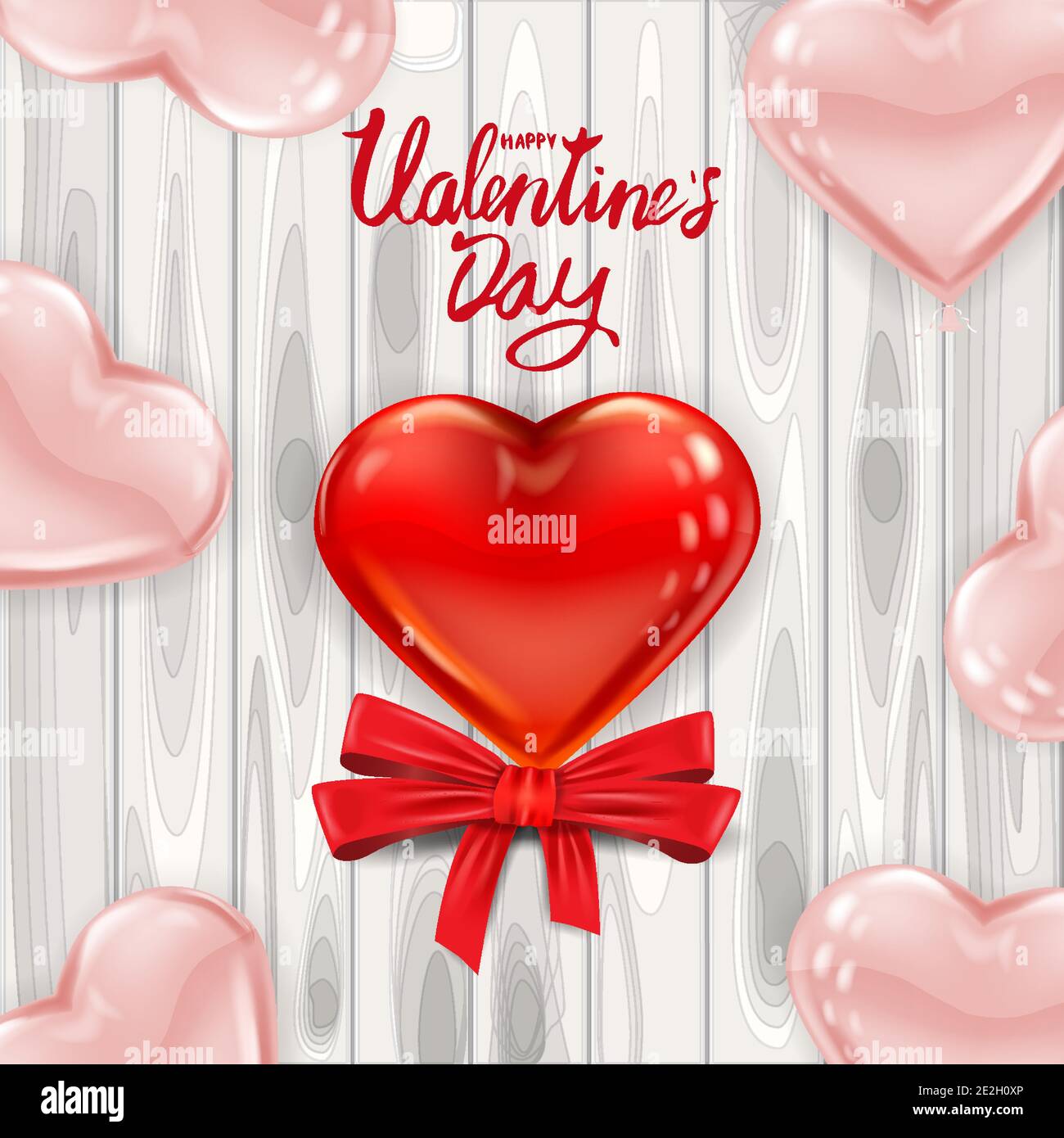 Happy Valentines Day red heart shape glossy balloon realistic ...