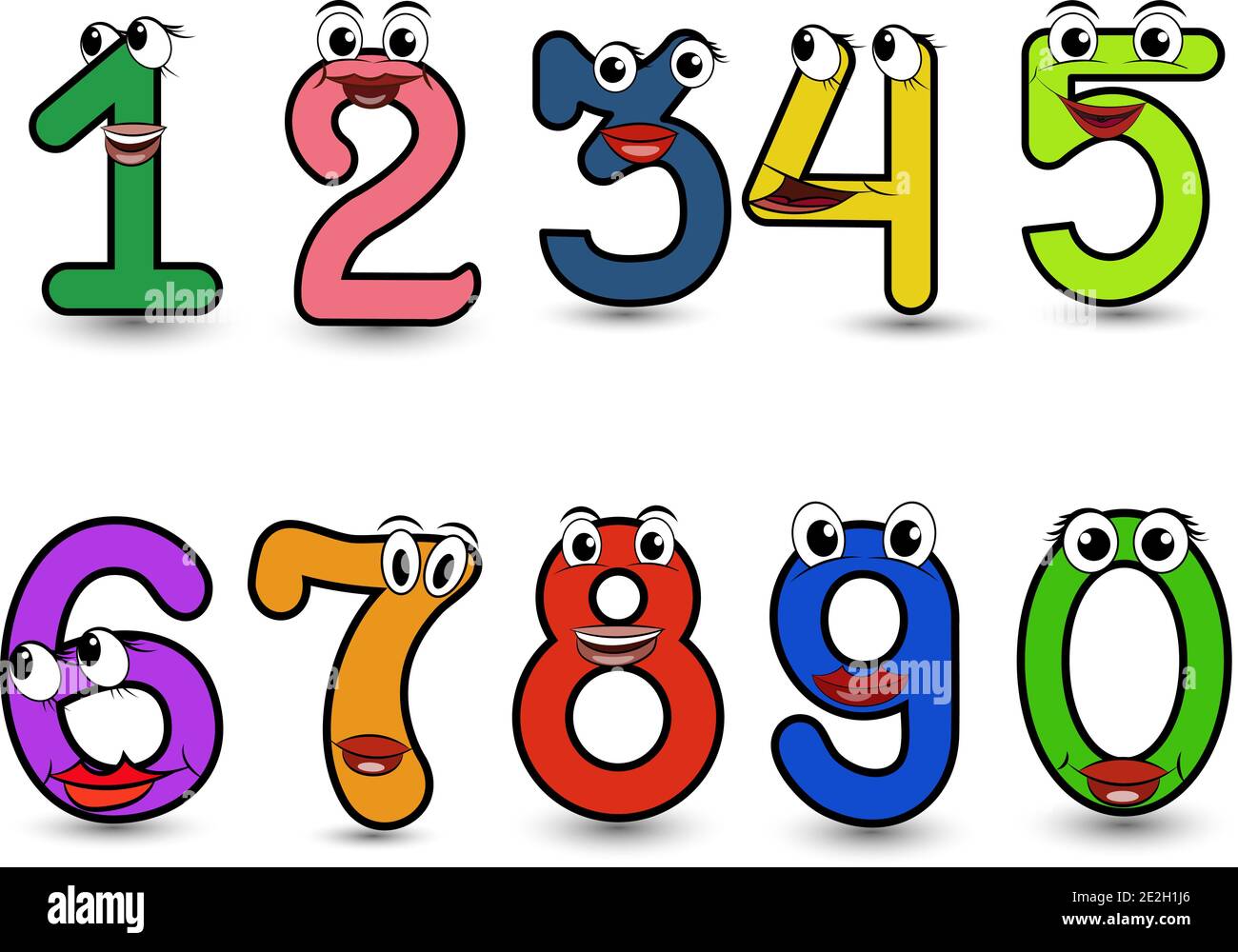 Funny hand drawn set of cartoon styled font colorful numbers one