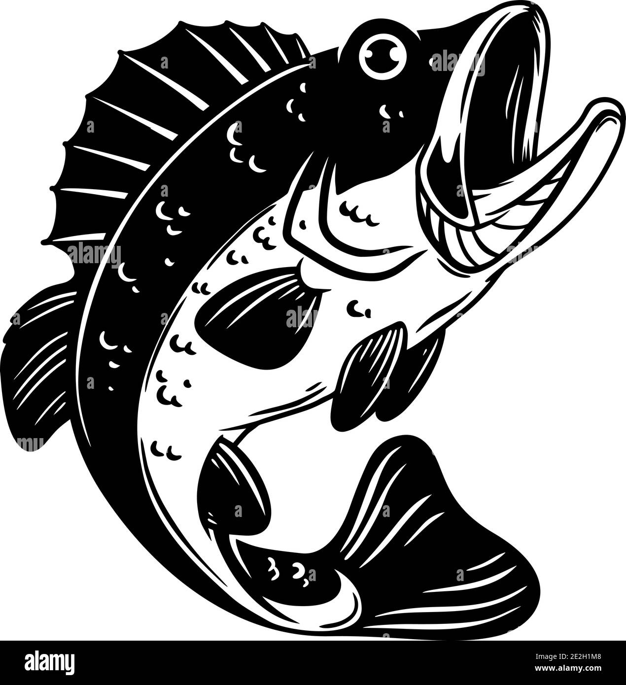 Illustration of bass fish. Big perch. Perch fishing. Design element for logo, emblem, sign, poster, card, banner. Vector illustration Stock Vector