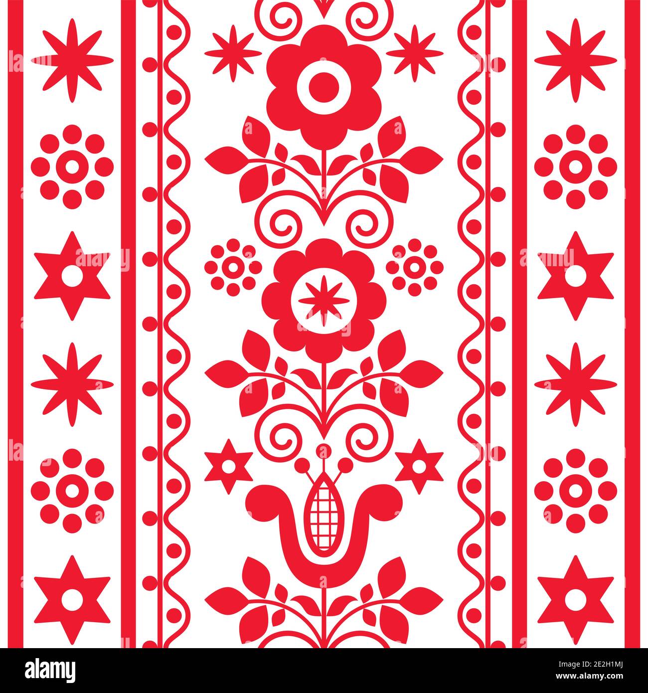 Floral cute vector seamless textile or fabric print vertical pattern with flowers - Polish folk art Lachy Sadeckie Stock Vector