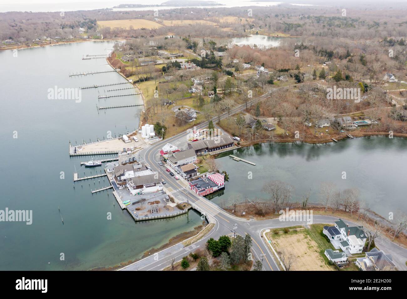 Aerial view of the retail area of the Shelter Island Heights, Shelter
