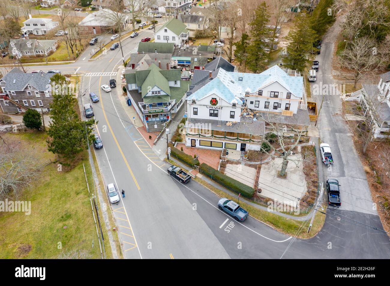 Aerial view of the Chequit under renovation and surrounding area in ...