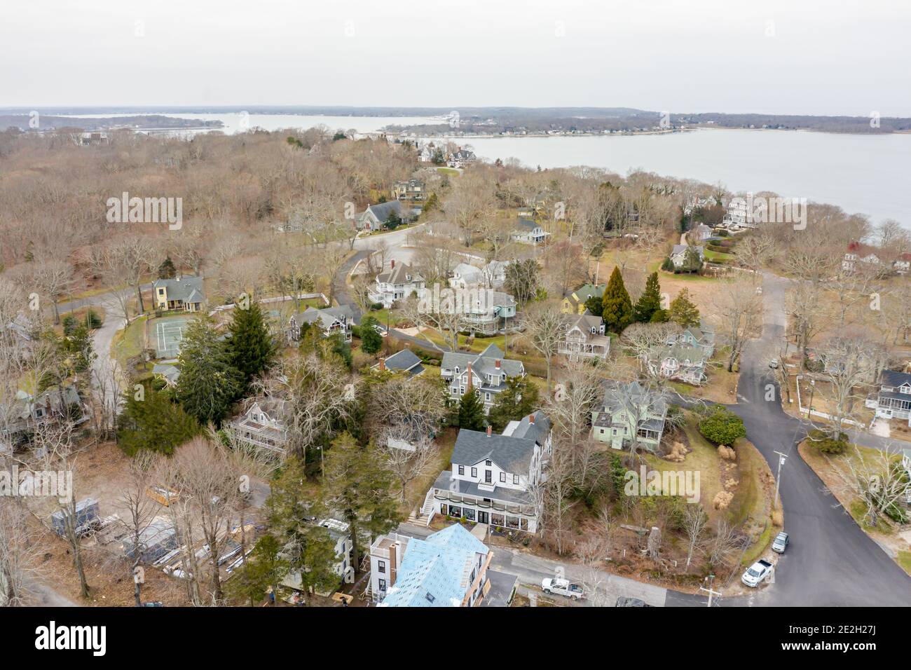 Aerial view of the Shelter Island Heights, Shelter Island, NY Stock