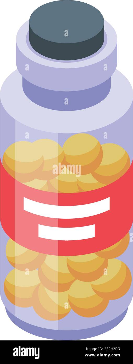 Vitamins bottle icon. Isometric of vitamins bottle vector icon for web design isolated on white background Stock Vector