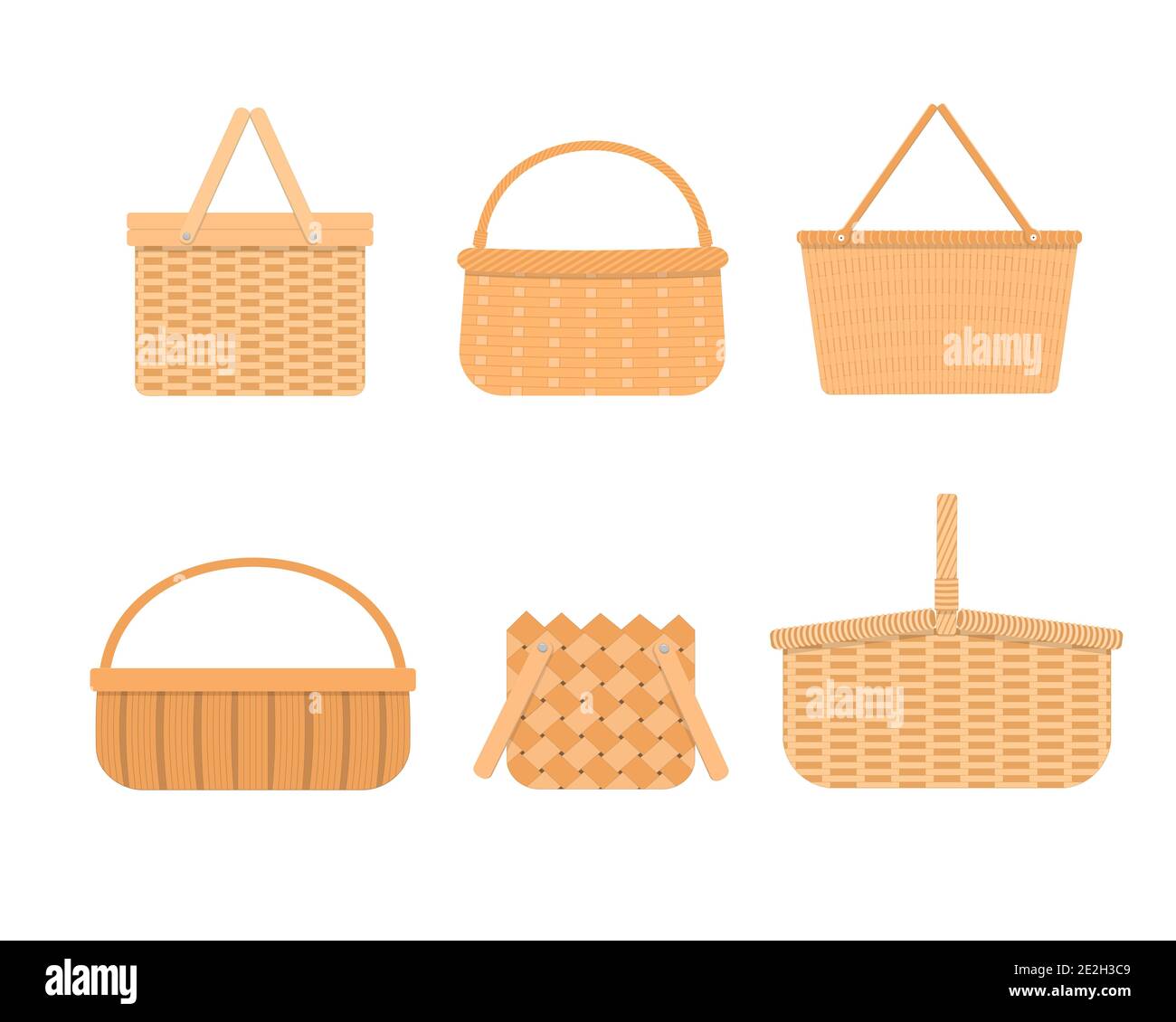 Set of empty wicker picnic baskets isolated on white background. Collection  of different hand woven willow baskets and hampers. Vector flat cartoon  illustration Stock Vector Image & Art - Alamy