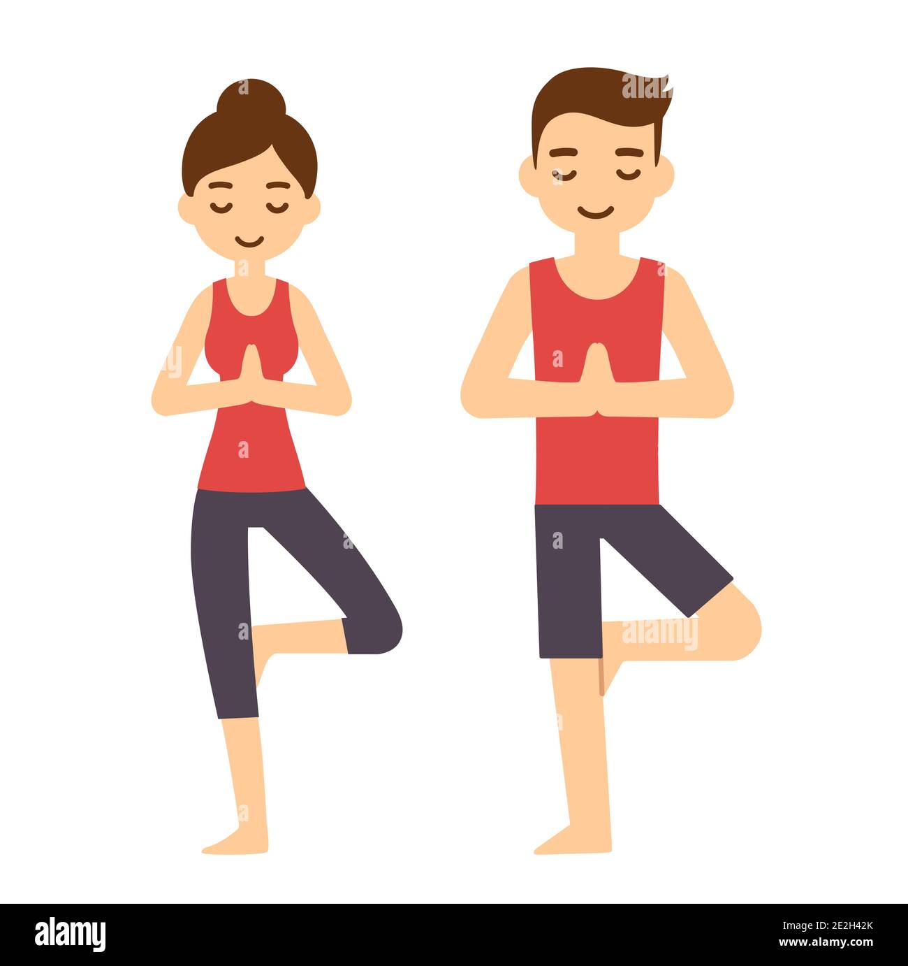 Cute cartoon couple doing yoga. Isolated vector clip art illustration. Stock Vector