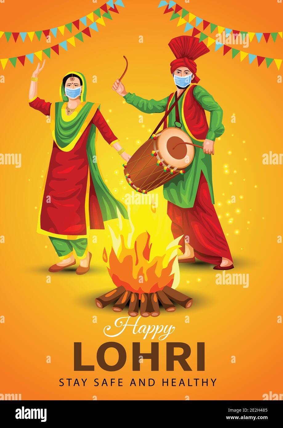 Happy Lohri festival of Punjab India background. vector ...