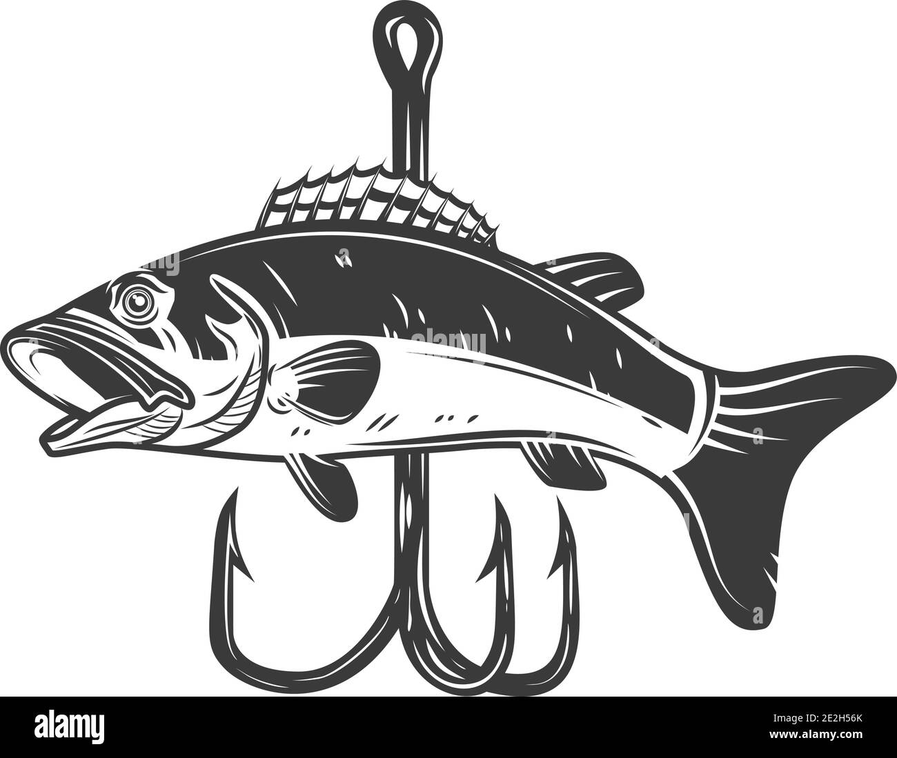 Illustration of bass and fishing hook. Design element for poster,card,  banner, sign, emblem. Vector illustration Stock Vector Image & Art - Alamy