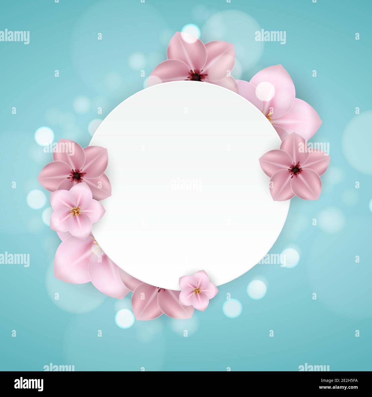 Realistic beautiful 3d sprind and summer pink flower background. Vector Illustration Stock Vector