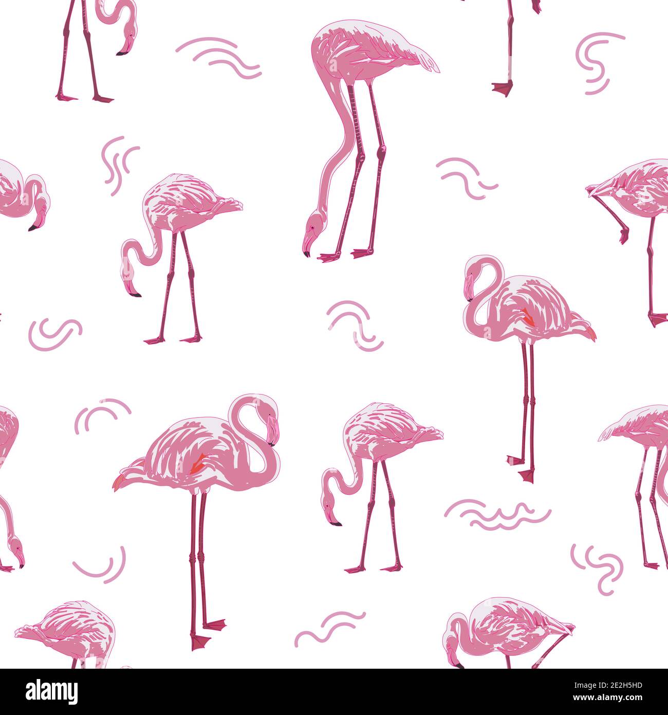 Seamless pattern of pink flamingo on white background. vector ...