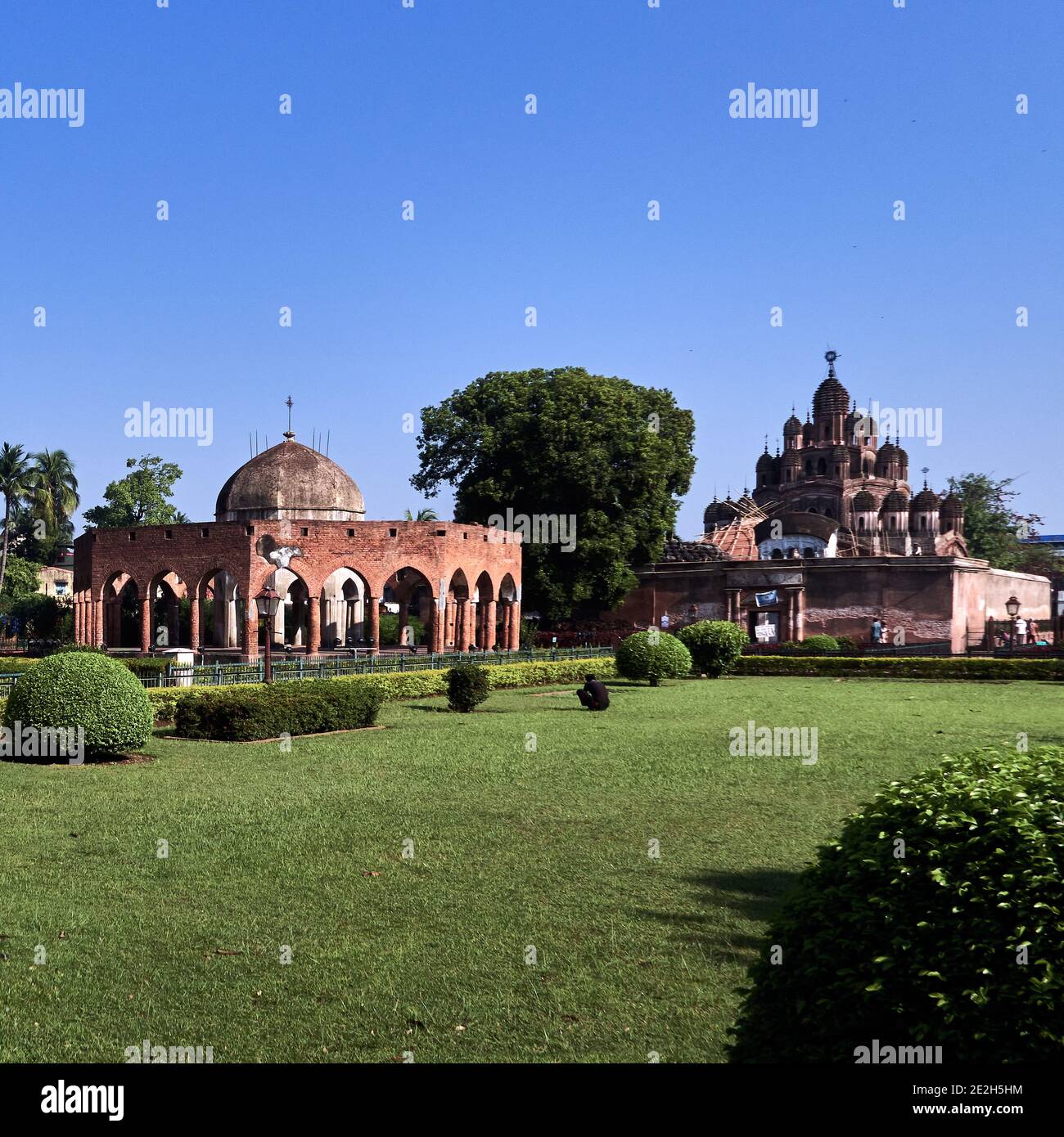 Kalna City, West Bengal, India. The ruins of the octogonal temple Rasmancha dedicated to Krishna present an outer section with 24 gateways whilst the Stock Photo