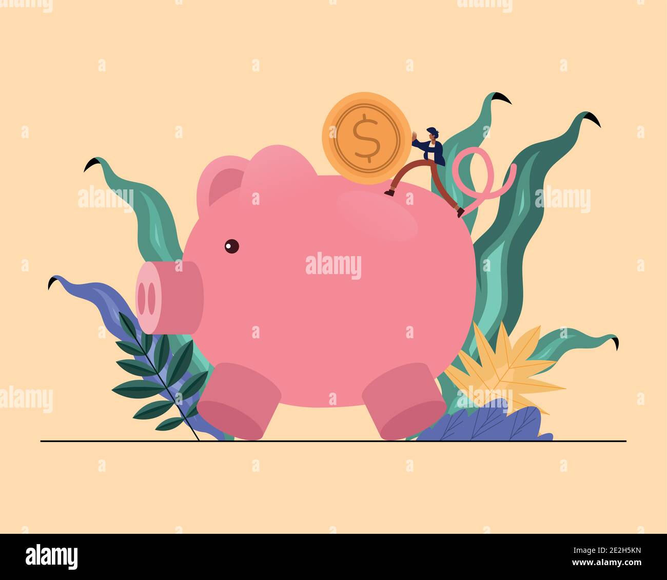 Businessman cartoon with coin and piggy design, business and management ...