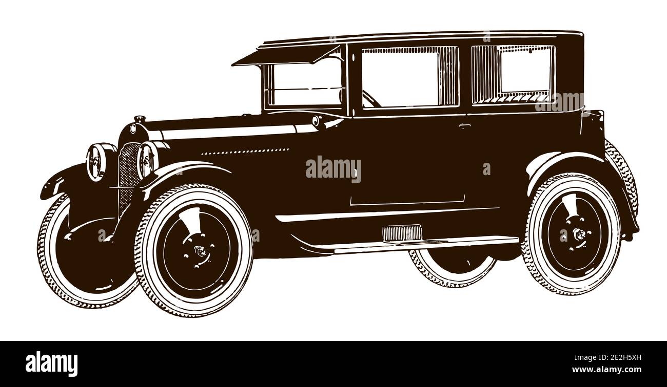 Vintage five-passenger limousine, after an antique drawing from the early 20th century Stock Vector