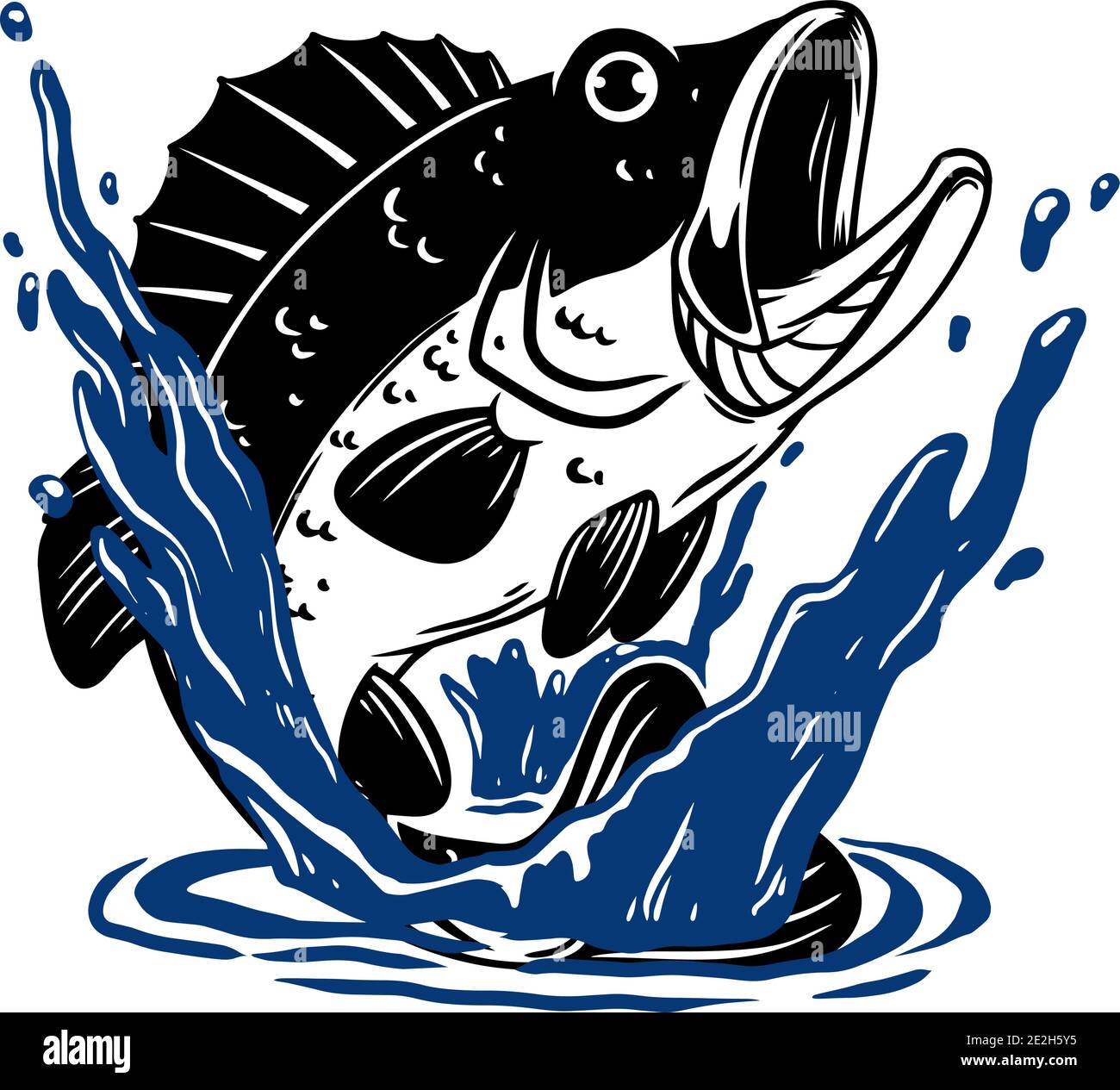 Illustration of bass fish in water. Design element for poster