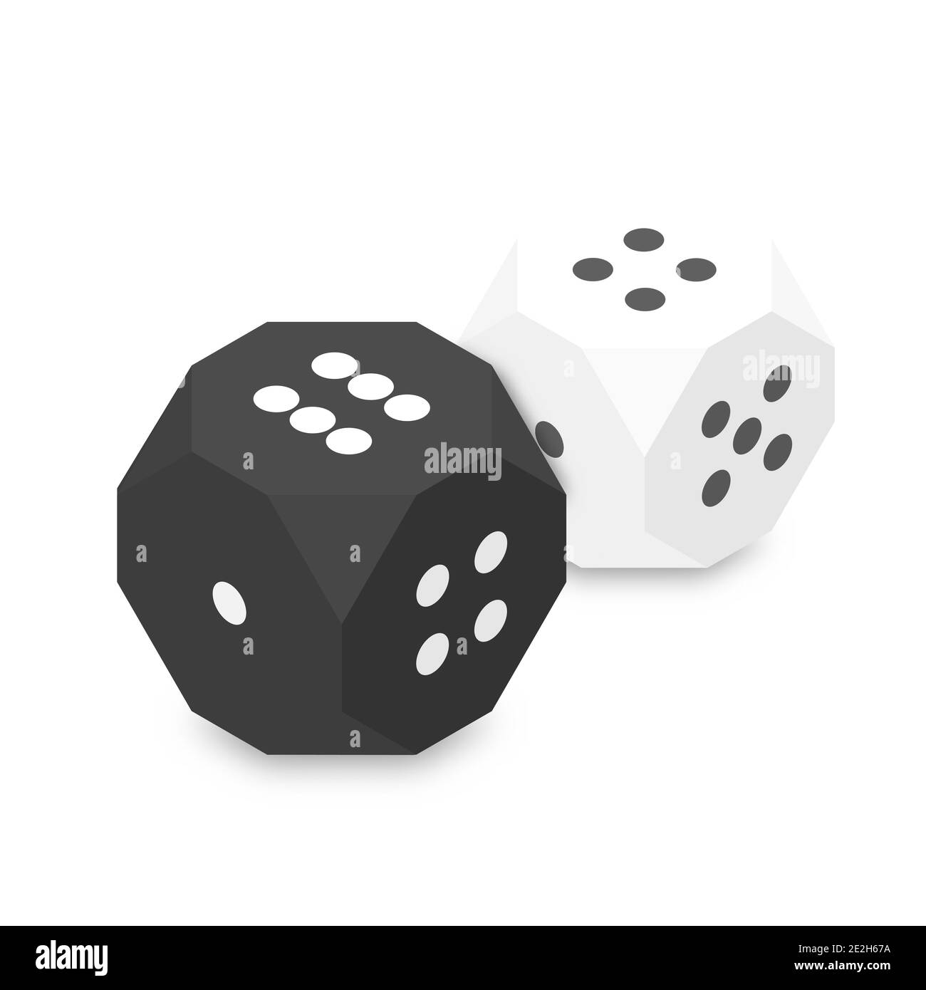 White and black dices, flat 3D isometric style, vector illustration. Stock Vector