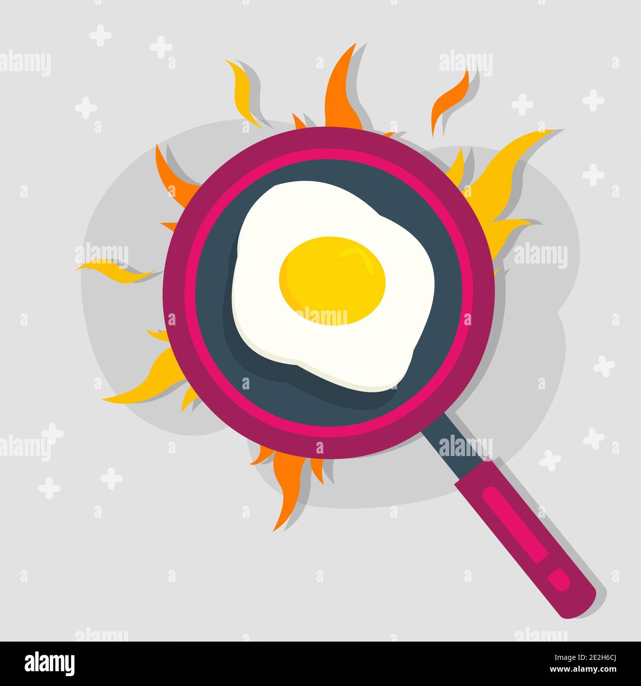 fried egg on frying pan view from top vector illustration Stock Vector