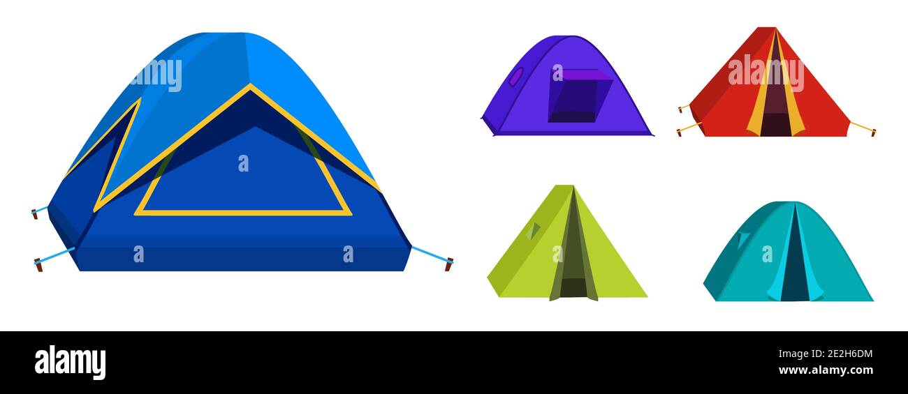 Set Bright colourful tourist tent icon. Isolated on white background ...
